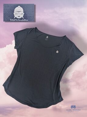 Slightly Buddha Sz Large 100% Rayon Women Scoop Neck Buddha Tee Light Slate Blue